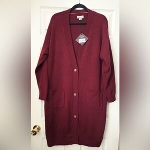 Ava & Viv 1X burgundy Cardigan Sweater with Long Sleeves and Relaxed Fit NWT